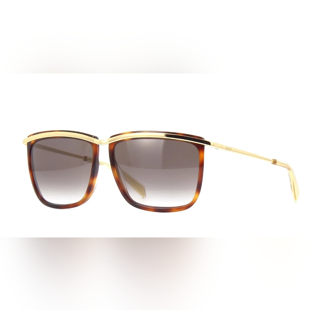NWT CELINE CL40141U This square Celine sunglass is havana and gold frame.